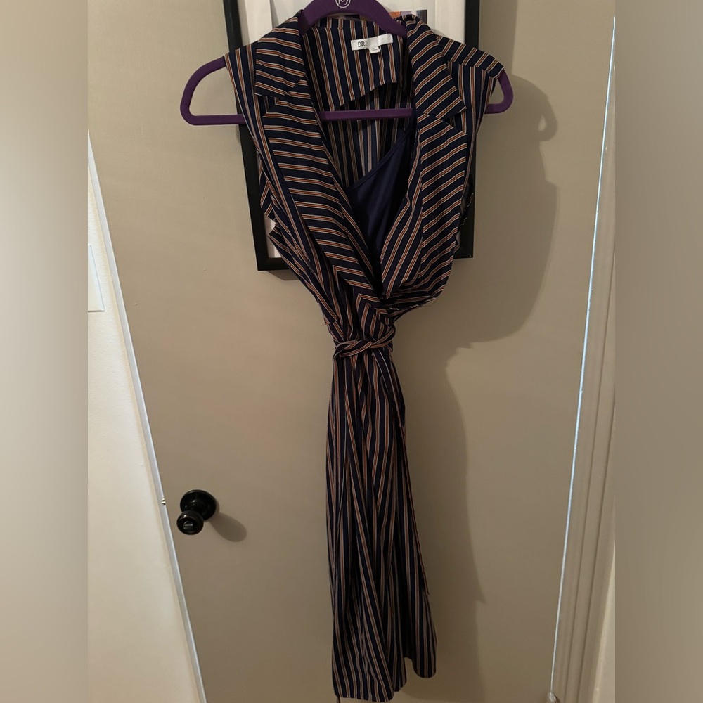 Sleeveless Striped Wrap Dress - Navy/Pink